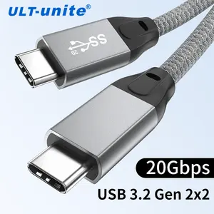 Usb 3.2 Cable ULT-unite Hot Seller USB 3.2 Gen 2x2 Type C Cable 20Gbps 5A 100W USB C To USB C Cable 0.5m 1m 1.5m 2m 3m With E-Marker Chip