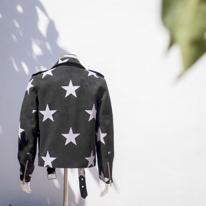 Giacca Moto Personalizzata in Finta Pelle Scamosciata | Cintura con stampa a stelle | Giacca Bomber in <span class=keywords><strong>Camoscio</strong></span> alla Moda per Uomo - Product Image 2