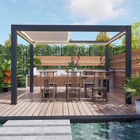 Pérgola Bioclimática Motorizada Eléctrica de Aluminio con Persianas Ajustables, Control Remoto, Lujo, Exterior, Impermeable y Retráctil