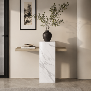 Mesa de Entrada Estilo Medieval con Acabado de Pizarra, Entrada con Diseño de Cueva, Consola Multifuncional Flotante de Madera para Apoyar en la Pared - Product Image 4