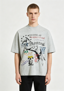 Vintage Washed Grey T-Shirt mit MAFAS Letter Blur Print, Oversized Loose Cotton Tee, Herren Streetwear Casual Kurzarm-Oberteil - Product Image 5