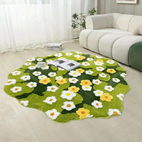 Tapis moderne français en mousse violette, petite fleur tuftée, 3D, à poils hauts et bas, épais et lavable en machine, pour chambre à coucher et salon