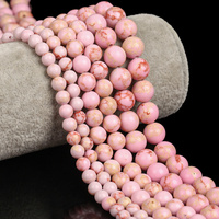 Perles rondes en pierre turquoise naturelle de sédiments marins roses AsVrai U en gros pour la fabrication de bijoux, bracelets et colliers DIY