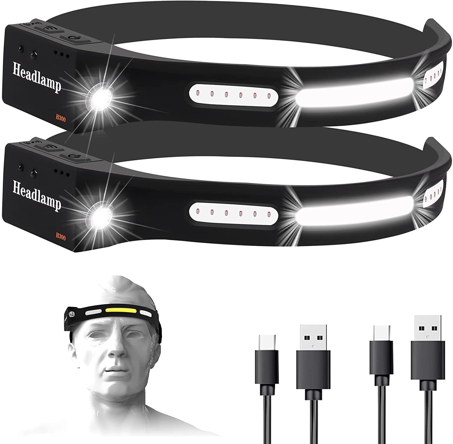 Перезаряжаемый Водонепроницаемый светодиодный налобный фонарь COB для велосипеда, 4 режима, суперъяркий налобный фонарь