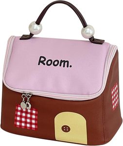 Grande trousse de toilette portable en PU, grande capacité, avec fermeture éclair, motif géométrique tendance, étanche, compartimentée, pour voyage - Product Image 3