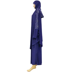 이슬람 기도 드레스 여성 Abaya Hijab 이슬람 레이디 의류 비즈 Avanos 아랍 단색 크리스탈 2 조각 세트 의류