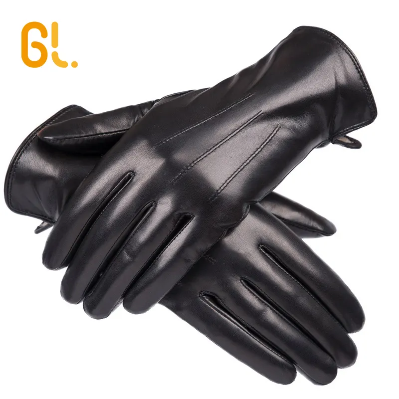 Черные женские зимние перчатки BW101 из натуральной овечьей кожи с шерстяной подкладкой для вождения