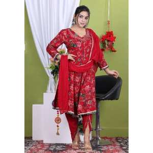 Nuevo Traje Sharara Étnico de Rayón, Superventas, con Detalle de Cuello Hecho a Mano, Pantalón y Dupatta para Fiesta, Materiales Reciclados, para Todas las Temporadas - Product Image 1