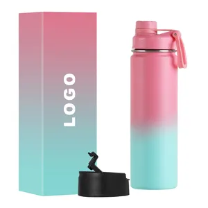 Botol air minum perjalanan minum Vacuum Flask Stainless Steel kustom terisolasi panas olahraga Logo kustom dengan sedotan