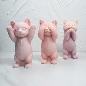 Molde de silicone para velas perfumadas de gato, 3 estilos de suporte para decoração de Natal, molduras de ferramentas para bolo