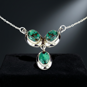 R Art Palace Turquoise Pendant <b>Necklace</b> 925 <b>Silver</b> Rhodium Plated Classic Water Drop Bezel Setting Unisex Everyday Wear - Product Image 1