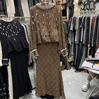 Ensemble deux pièces en tricot crocheté orné de perles élégant et haut de gamme SR2544 pour femmes, été, anti-rides, perles complexes, polyvalent