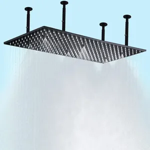 ฝักบัวอาบน้ำแบบ2ฟังก์ชั่นหรูหราสีดำด้านแรงดันสูง16 "x 32" ฝักบัวสายฝนเพดานใหญ่เต็มตัว