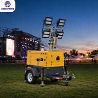 Torre de Luz Móvil Remolcable de 9m con 4x400W, Generador Diésel de 5kW Súper Silencioso, Tipo 95% de Eficiencia