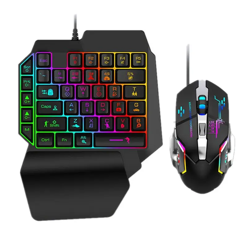 Маленькая Rgb клавиатура с одной рукой Teclado Y мышь геймер проводной ключ мышь набор клавиатура и мышь для телефона