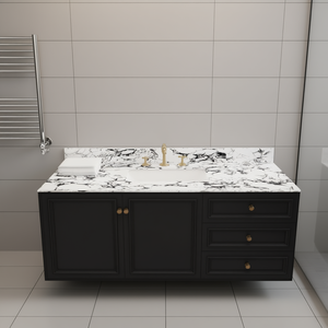 Carrara White Black 49x22 Bathroom <b>Vanity</b> Top Undermount Ceramic Sink Backsplash Model D0100XUWEJV - Product Image 2