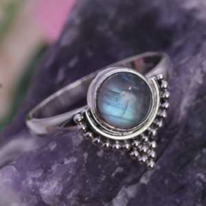 Labradorite <b>Ring</b> Round 925 Sterling <b>Silver</b> <b>Adjustable</b> Wide Band Jewellery Gift/ <b>Silver</b> <b>Ring</b> Gift For Her - Product Image 1