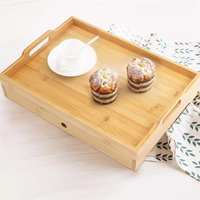 Plateau de service en bambou personnalisable avec logo, multifonctionnel, à double couche, avec poignée et tiroir coulissant, pour le petit-déjeuner, la cuisine et le salon