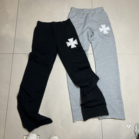 Fabricant de pantalons de survêtement évasés personnalisés, décontractés, brodés, avec appliques, bords bruts, jambes larges, pantalons de survêtement pour hommes