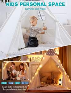 <b>Kids</b> Cotton Canvas Indoor <b>Play</b> <b>Tent</b> Teepee <b>Tent</b> with Star Lights, Banner & Carry Bag, Stars Design - Product Image 3