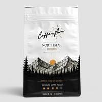 Sachet de café à fond plat imprimé sur mesure avec fermeture éclair pour l'emballage de café en grains entiers torréfiés