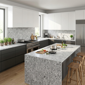 Dalles de pierre de quartz artificielle en gros, aspect marbre gris blanc, veiné, 20 mm, 30 mm, pour plan de travail de cuisine, dessus de meuble-lavabo - Product Image 3