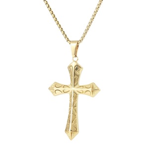 yunnique <b>Cross</b> Pendant Necklace Gold Stainless Steel Geometric Design Men's Fashion Gift 60cm <b>Chain</b> - Product Image 5