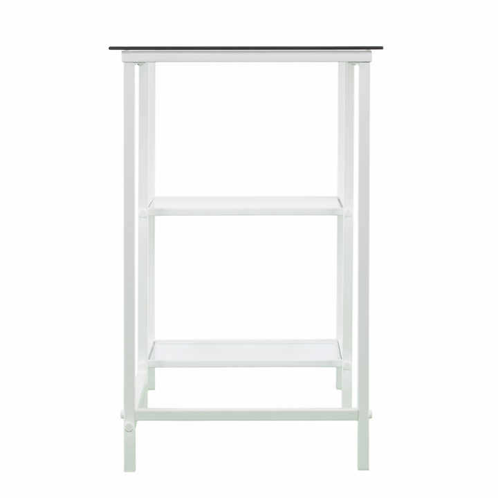 HMS 42\" Modern Clear and White Glass Writing Desk Stainless Steel and Melamine for Office Use