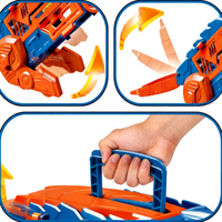 TOPSKY TOYS Camión de Juguete de Dinosaurios 2 en 1, Vehículo de Transporte y Almacenamiento, de Plástico con Fricción, Set de 6 Piezas, con Funciones de Catapulta y Transformación, Escala 1:32