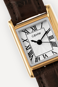 Montre-bracelet classique carrée GBHW or blanc marron, montre à quartz élégante, montre analogique décontractée pour affaires avec bracelet en cuir véritable - Product Image 4