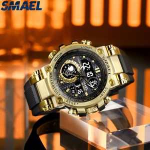 Montre Smael Sports en alliage doré pour homme, montre numérique à quartz 8093, montre étanche 50M, montre de natation, montre-bracelet pour homme - Product Image 1