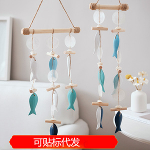 Mediterranean Style Wall Decor Fish And Seashell Pendants Solid Wood Hemp Rope Wind Chime Home Decor Hanging Items - Product Image 5