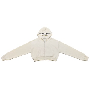 CHIDAOREN Fabricant d'origine, <span class=keywords><strong>sweat</strong></span> à <span class=keywords><strong>capuche</strong></span> court zippé en molleton bouclette uni à impression numérique pour <span class=keywords><strong>femme</strong></span> - Product Image 1