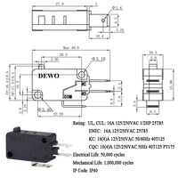 DEWO SPDT micro-interrupteur 10a 16a 20a 250v PBT matériel couleur noire 3 broches bornes de connexion rapide micro-interrupteur