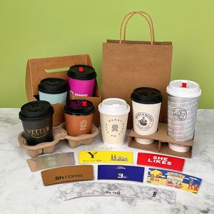 8/12/16/20/22oz All Black Inside PE Coated Compostable Custom logo Stamping Coffee Drinking Paper <b>Cups</b> - Product Image 4