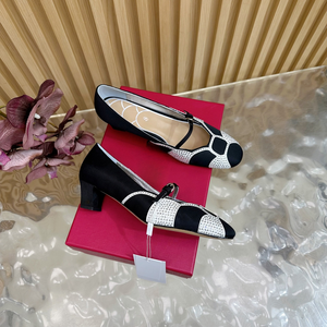 Zapatos de Tacón Alto y Grueso para Mujer, Punta Cuadrada, Cierre de Hebilla, Parte Superior de Cuero Genuino, Acolchados, Estilo Retro - Product Image 4