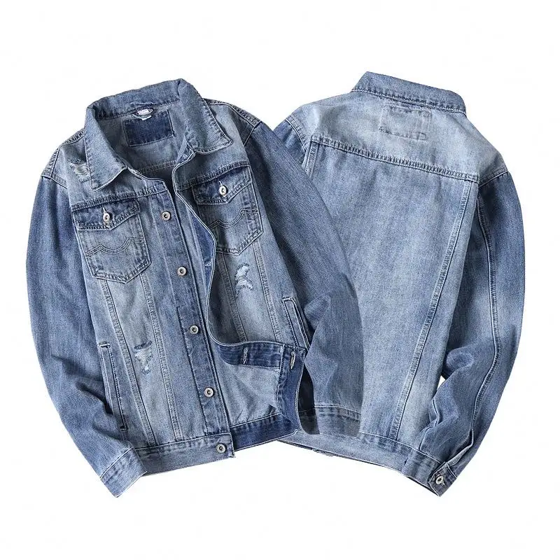 SPZ Spring Men Denim Jacket Casual Slim Long Sleeve Jean Jacket Coat With Multi Pocket Fashion Classic Blue Jackets