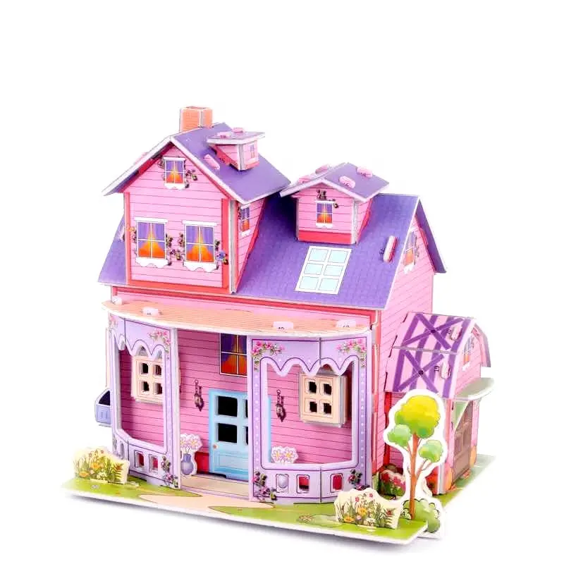 Puzzle kayu 3D untuk anak-anak, teka-teki kayu Diy permainan 3D mobil rumah untuk anak-anak