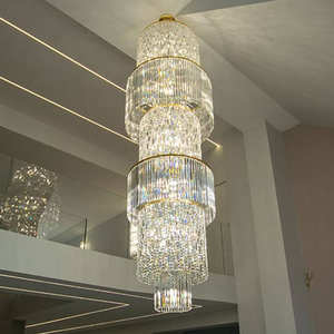 Lámpara de araña de lujo moderna K9 de acero inoxidable para el vestíbulo del hotel, iluminación colgante de cristal de <span class=keywords><strong>techo</strong></span> alto - Product Image 4