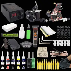 Kissure New Professional Tattoo Kit Complete Double Tattoo Machine Set with LCD Display Tattoo Power Supply