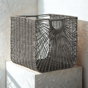 Cesta de Almacenamiento de Mimbre Tejida a Mano, Rectangular Gris con Asas Dobles para Almacenamiento en Cajones de Hogar u Hotel - Product Image 4