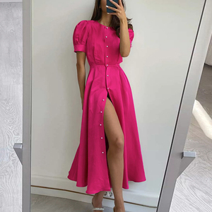 <span class=keywords><strong>Vestido</strong></span> Midi con Mangas Abullonadas y Cinturón en <span class=keywords><strong>Color</strong></span> <span class=keywords><strong>Magenta</strong></span> al por Mayor - <span class=keywords><strong>Vestido</strong></span> <span class=keywords><strong>de</strong></span> Fiesta <span class=keywords><strong>de</strong></span> Verano con Abertura Lateral y Botones <span class=keywords><strong>de</strong></span> Perla que Realza la Figura, Envío Rápido - Product Image 4