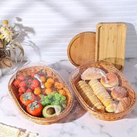 Vente en gros Panier à pain tissé pour pique-nique et restaurant, plateau de service, panier en rotin avec couvercle en osier