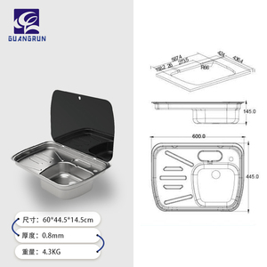 Fregadero de Acero Inoxidable SUS304 con Tapa de Vidrio Templado, Grifo Plegable y Desagüe, 600x445x145mm, Latón, para Autocaravanas y Caravanas - Product Image 4