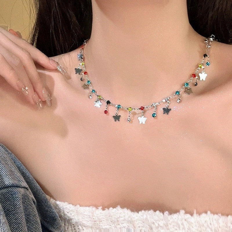 silver neckalce -butterfly
