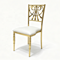 Chaise de mariage de luxe en acier doré, chaise de banquet rembourrée blanche, chaise d'événement de style français pour hôtel et restaurant