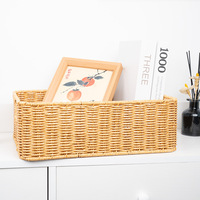 Panier de rangement en corde de papier tressé à la main Pengye, rectangulaire peu profond, marron clair, pour salle de bain, 15,3x11,6x5,1 pouces