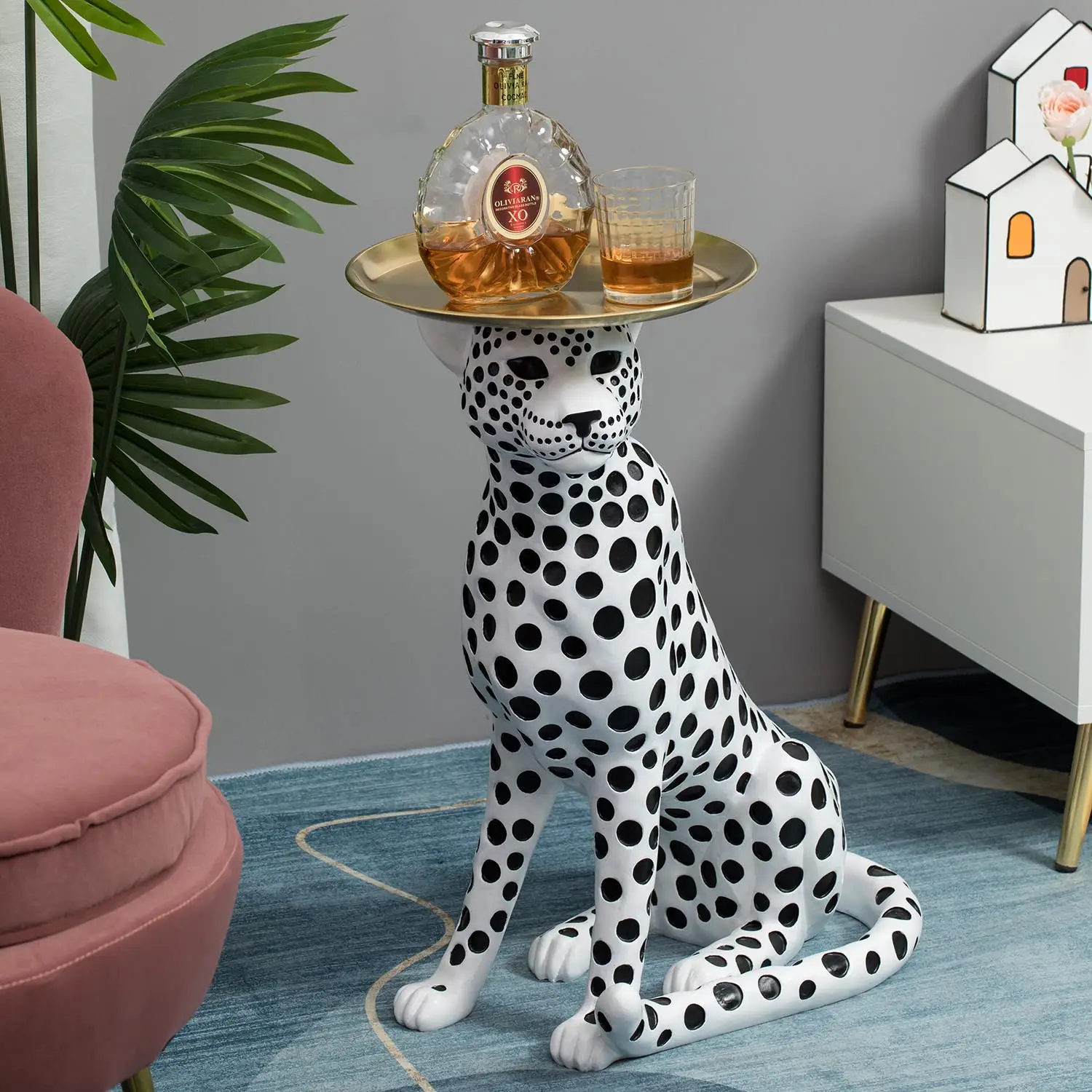 Escultura de estatua de lujo con decoración de animales de leopardo de tamaño real, electrodomésticos de alta gama para interiores, piezas de exhibición para decoración del hogar