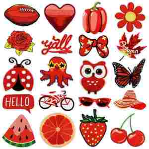 Nuevo Parche Termoadhesivo Bordado de la Serie Rojo y Negro con diseños de Corazón, Hola, Sandía, Cereza, Sombrero, Bicicleta y Búho para Decoración - Product Image 1