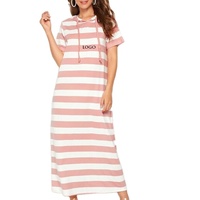 Robe à capuche personnalisée pour femmes à rayures unies Robe longue en coton décontractée pour femmes